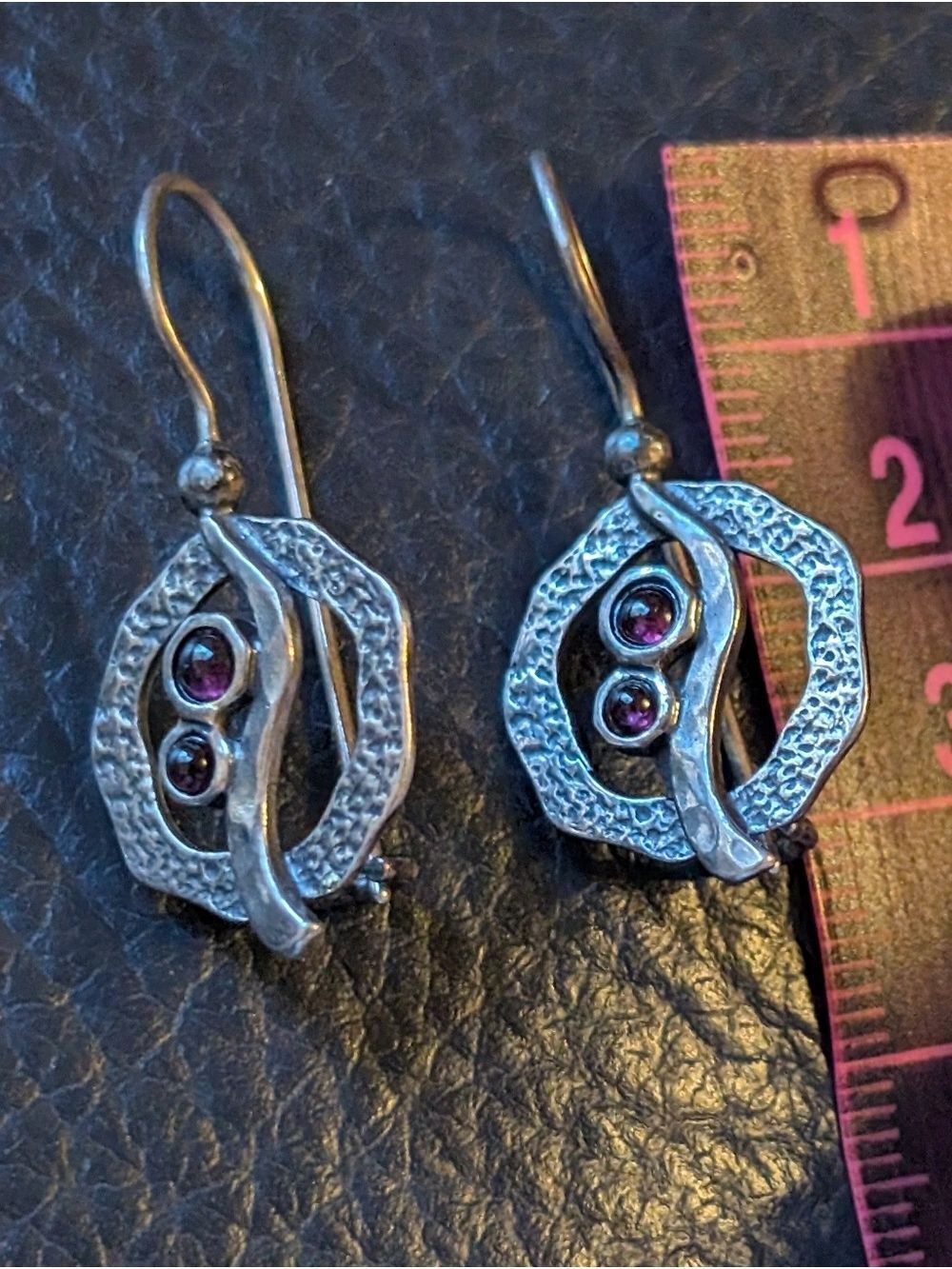 Artisan Handcrafted 925 Sterling Silver Dangle Earrings Textured Modernist - Picture 5 of 10